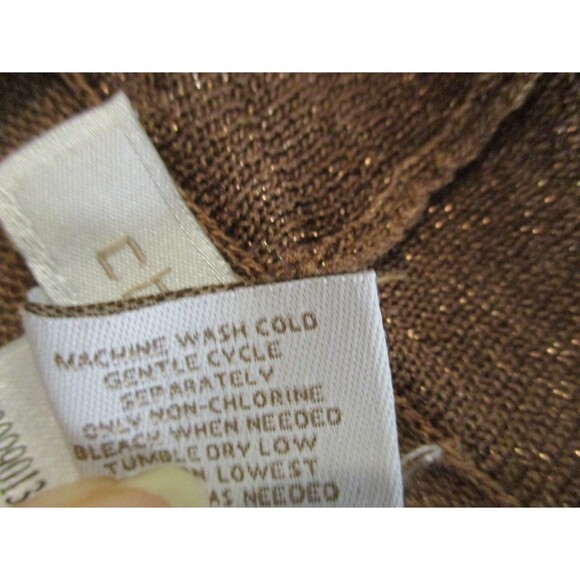 Chico's Womens Sz 1 M Short Sleeve Brown Glitter Metallic Cardigan Career Casual - Picture 4 of 7